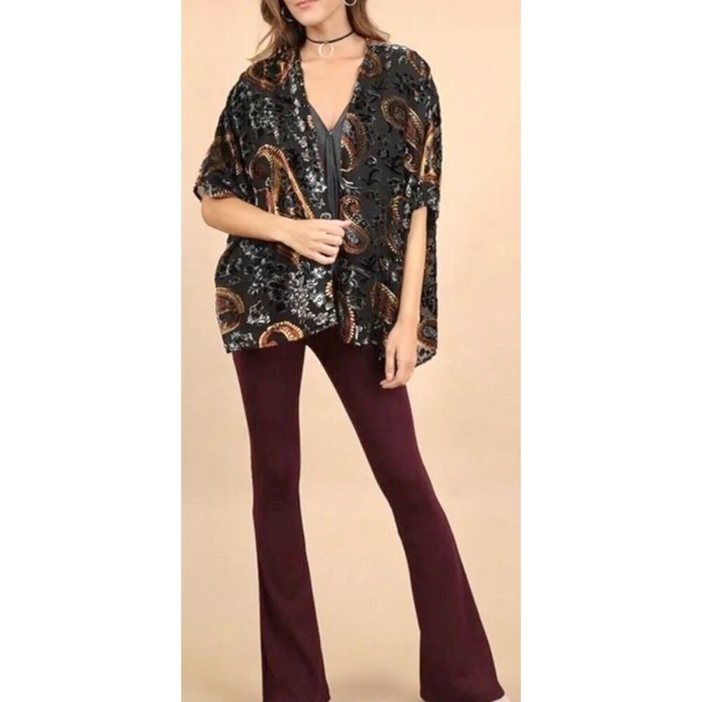 Umgee Women’s Size S/M Velvet Burnout Open Front Kimono Boho Whimsigoth Sheer